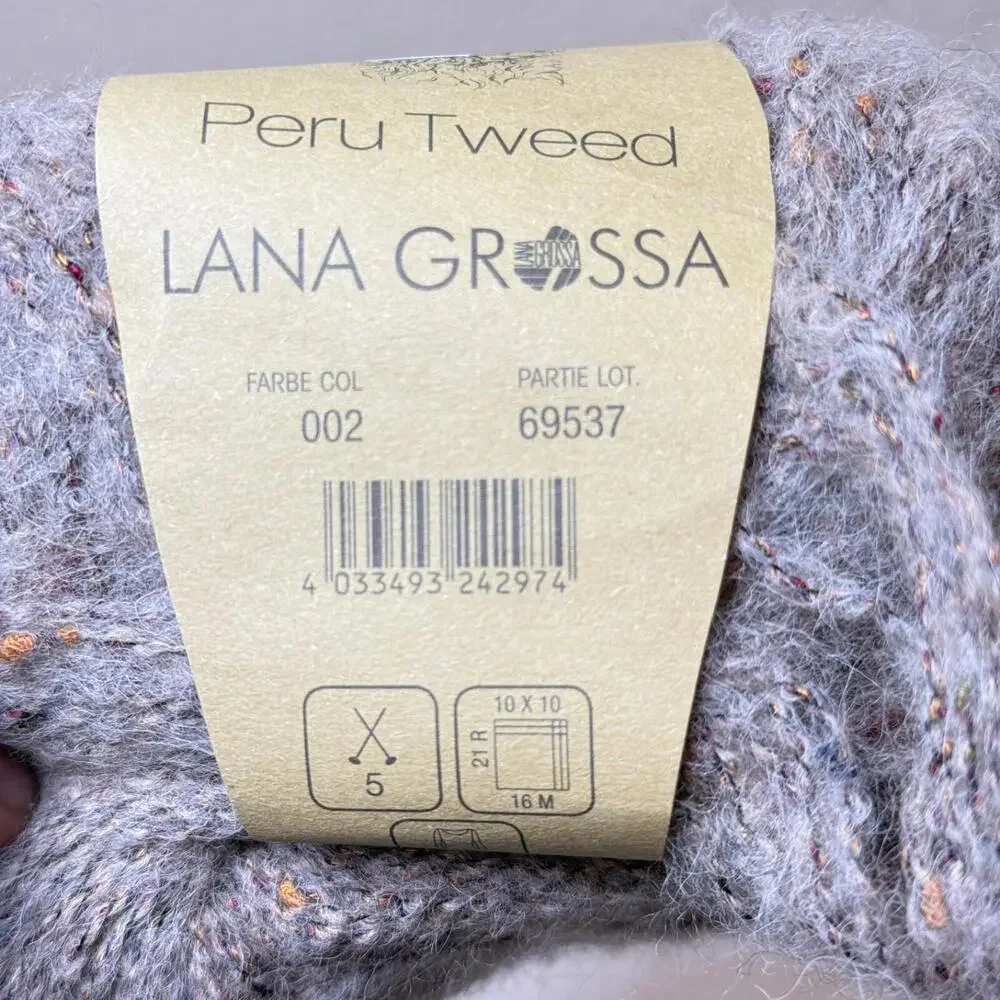 Lana Grossa Peru Tweed Yarn Color 002 Soft Gray with‎ Multicolor Flecks NWT